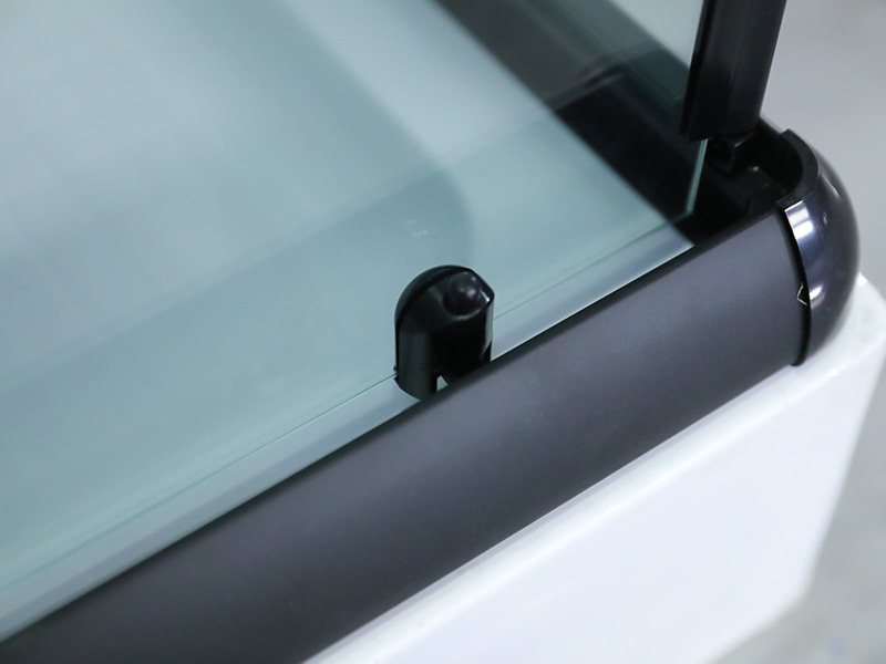 Penutupan Pancuran Mandi Gelongsor RE, Kaca Terbaja Jelas Dengan Cetakan, Profil Aluminium Hitam, Pemegang Berlubang Dua, Dengan Dulang Penutupan Pancuran Mandi Gelongsor RE, Kaca Terbaja Jelas Dengan Cetakan, Profil Aluminium Hitam, Pemegang Berlubang Dua, Dengan Dulang