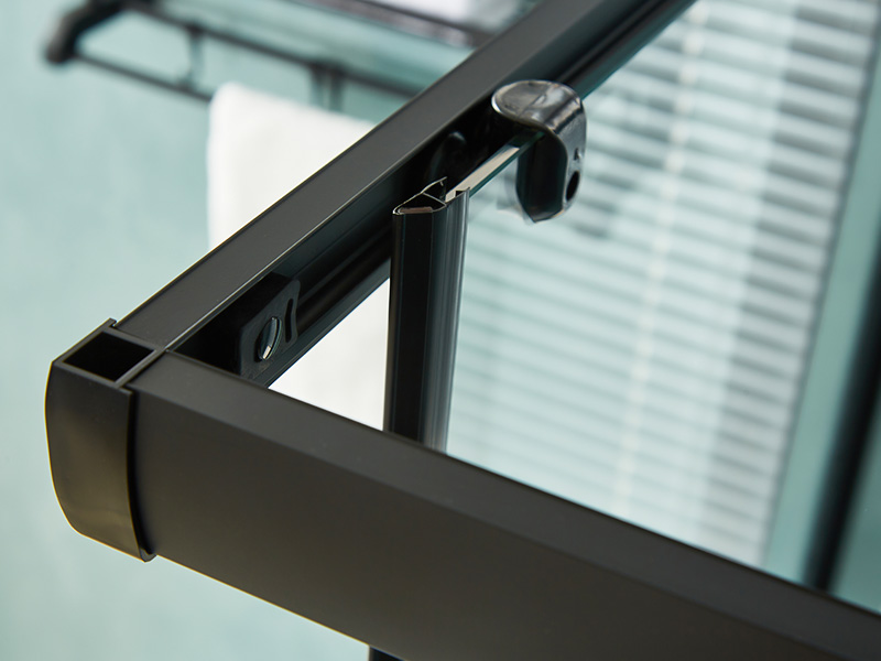 Kandang Pancuran Mandi Gelongsor SQ, Kaca Terbaja Jelas, Profil Aluminium Hitam, Pemegang Dua Lubang, Dengan Dulang Kandang Pancuran Mandi Gelongsor SQ, Kaca Terbaja Jelas, Profil Aluminium Hitam, Pemegang Dua Lubang, Dengan Dulang