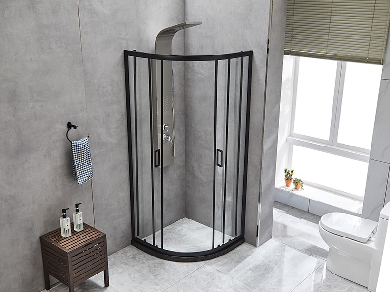 Penutup Pancuran Mandi Gelongsor SE, Kaca Terbaja Jelas, Profil Aluminium Hitam, Pemegang Dua Lubang, Tanpa Dulang Penutup Pancuran Mandi Gelongsor SE, Kaca Terbaja Jelas, Profil Aluminium Hitam, Pemegang Dua Lubang, Tanpa Dulang